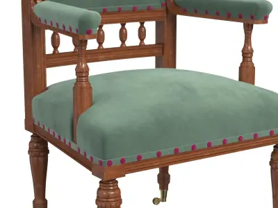 Pr Scottish 19thc Antique Walnut Armchairs 3D model