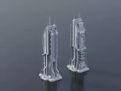 Scifi building tower skyscraper Low-poly 3D model