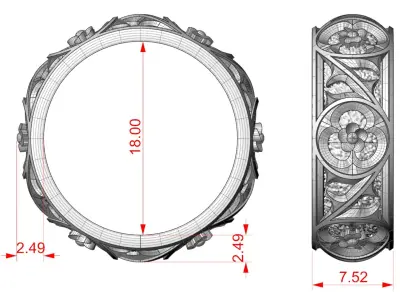 Gothic ornament Ring pattern V2 3D print model