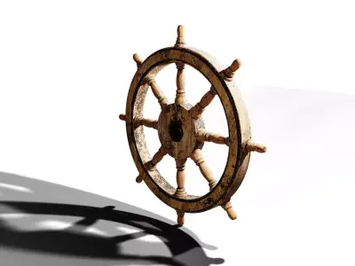 Old Wooden Ship Steering Wheel Low-poly 3D model