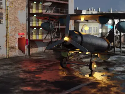Plane vintage biplane in sky 3D model