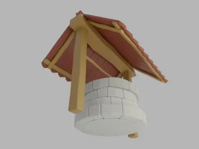 Low poly well medieval environment game 3D model