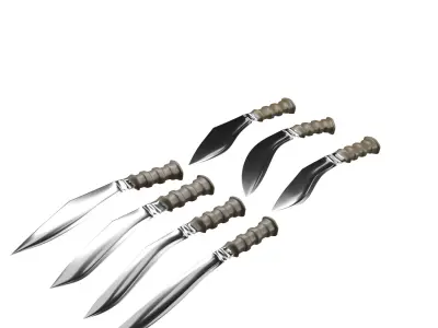 7 Kukri Knives LOW POLY Low-poly 3D model