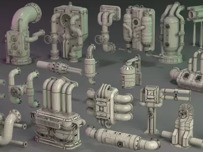 Wall Tube Mechanism Props 1 - 20 pieces 3D model