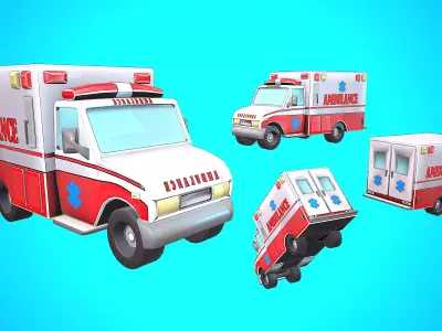 AMBULANCE CARTOON STYLIZED Low-poly 3D model