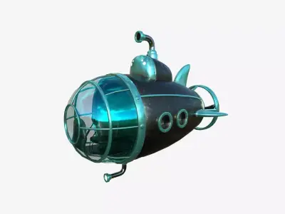 Submarine Cartoon A08 Blue Black - Sub Watercraft Vehicle Low-poly 3D model
