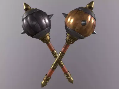 hammer 2 pair of swords Low-poly 3D model