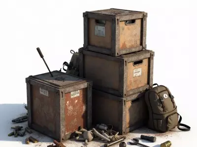 Rusted Post Apocalyptic Storage 3D Model Props Kit Low-poly 3D model