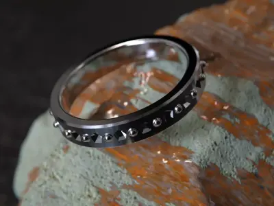Gothic studded ring Pyramid band STL Fashion Jewelry  3D model