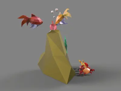 Lowpoly Trees sea Low-poly 3D model
