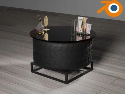 Coffee table with tire decor 3D model
