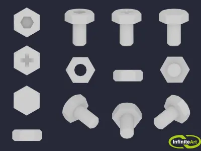 Bolts and Nuts Low-poly 3D model