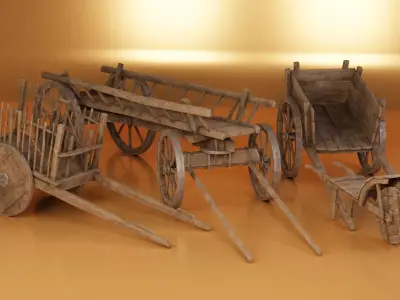 Low Poly Medieval Carts Low-poly 3D model