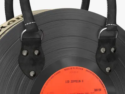 Designer Vinyl Record Handbag with Printed Canvas Sides 3D model