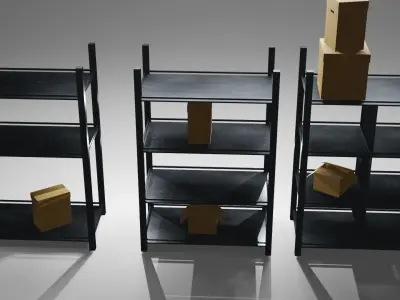 Metal Shelf and Shelves and Cardboard Boxes Gift Low-poly 3D model