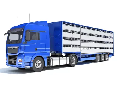 Truck with Animal Transporter Trailer 3D model buy