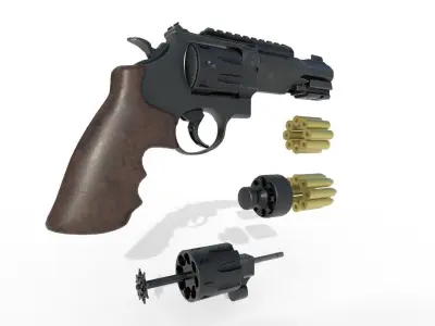 Revolver and its accessories Low-poly 3D model