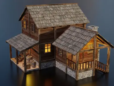Wooden House E Low-poly 3D model