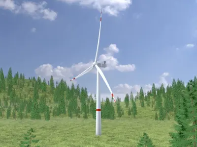 Wind turbine V1 H-115 RD 172 m with animation Low-poly 3D model