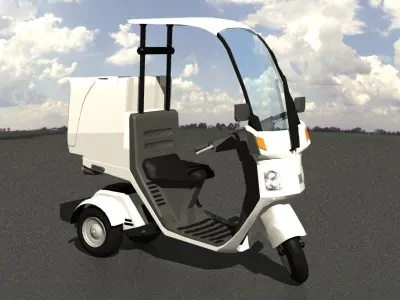 Pizza delivery motorcycle and 2way box Low-poly 3D model