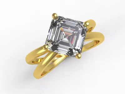 Antique Asscher Diamond Split Shank Solitaire Engagement Ring 3D print model