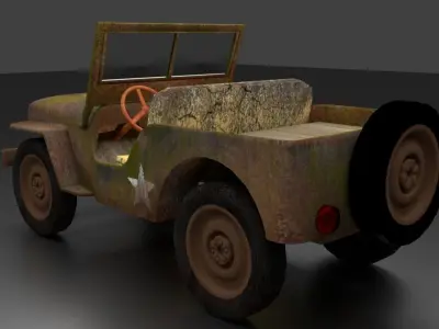 Abandoned Jeep Willys game ready asset Free low-poly 3D model