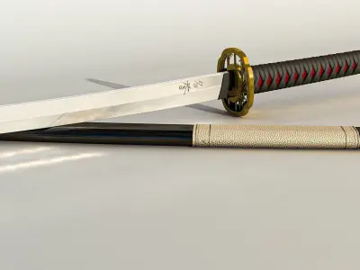 Katana Samurai Sword Low-poly 3D model 16