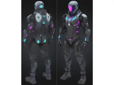 Neon Cybernetic Soldier Low-poly 3D model