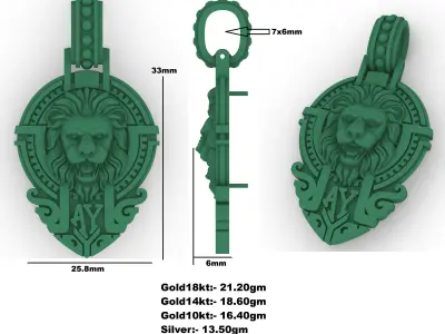 Antique Roaring Lion Pendant 3D print model