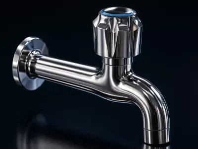 Realistic Stainless Steel Water Tap Faucet 3D Model 3D model