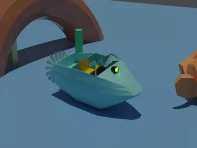 low-poly boat animated 3D model