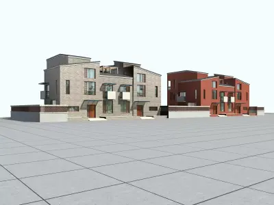 Villa three buildings in row 3D model