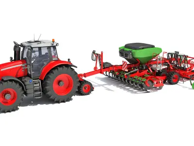 Tractor with Seed Drill 3D model 4