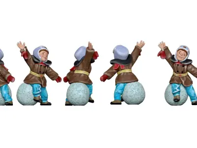 001345 smiling boy seat on the snowball 3D model