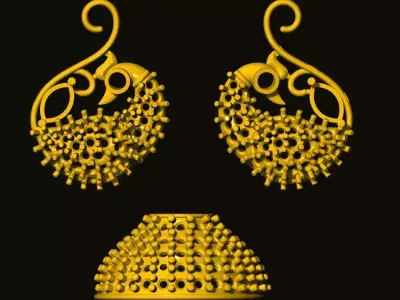 jumka peacock earrings in gold 3D print model purchase