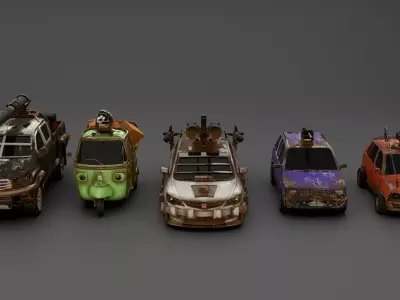 5 Pakistan Combat Vehicles Pack Post Apocalyptic Cars Model Pack Low-poly 3D model