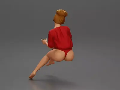 Relaxed girl in red sipping coffee enjoying a peaceful moment 3D print model