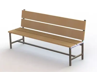 Modern Wooden Bench with Metal Frame 3D Model Free 3D model