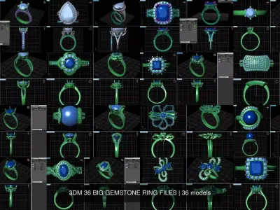 3DM 36 BIG GEMSTONE RING FILES 3D Model Pack