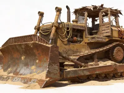 Post-Apocalyptic Desert Bulldozer Low-poly 3D model