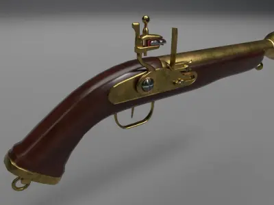 Flintlock gun Brass Low-poly 3D model