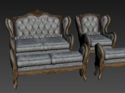 Antique Divan Low-poly 3D model