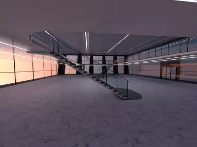 Futuristic mall Ladder future exhibition interior and exterior 3D model