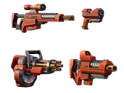 Weapons Set 4 Gun Pistol Assault rifle Sniper rifle machine gun 3D Model Pack buy