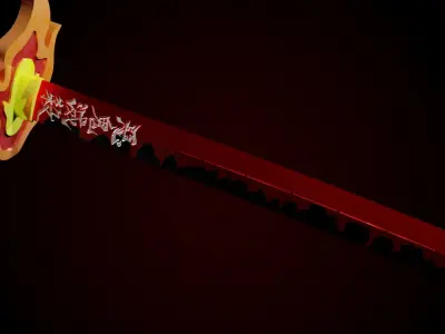 Kyojuro Rengoku Red-Orange Sword Low-poly 3D model