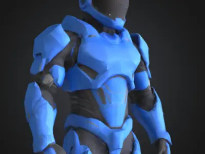 Futuristic Blue Soldier Model Tactical Armored SciFi Character Low-poly 3D model