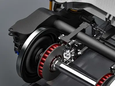 Train 2 axes bogie and suspension system 3D model
