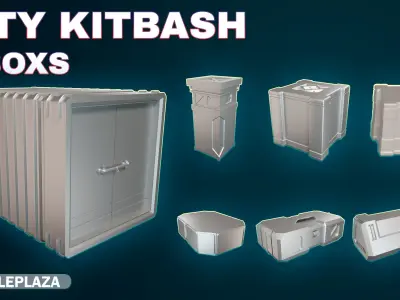 7 sci-fi boxes  Low-poly 3D model