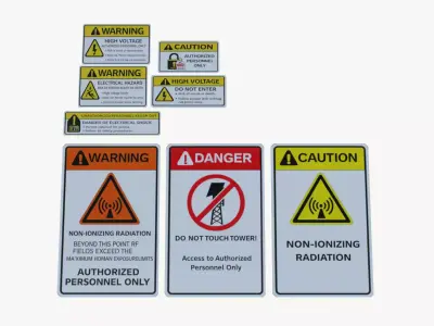 Hazard warning signs Low-poly 3D model