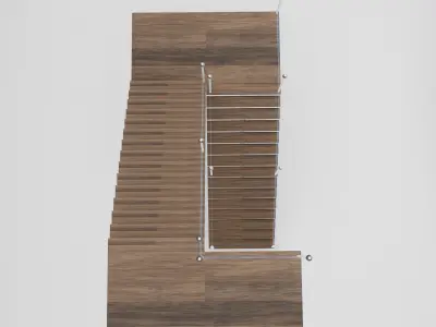 Stairs wooden staircase with glass railings 3D model
